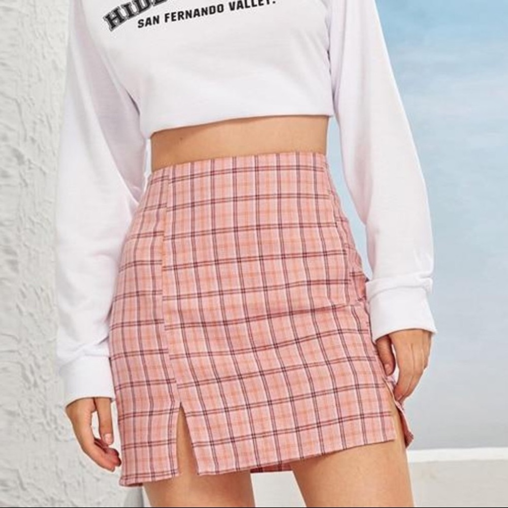 SHEIN Pink Plaid Mini Skirt